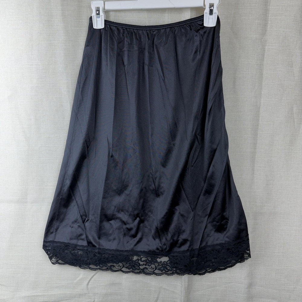Vintage Ashley Taylor Half Slip Womens Large Black Nylon Lace Bow‎ Trim USA